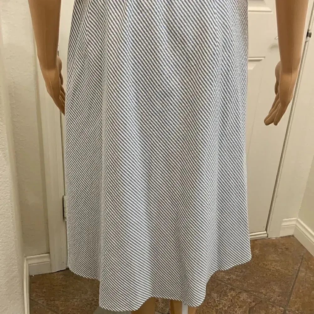 Ann Taylor Loft Size 12 Strapless Gray White Striped Belted Zip Woman’s Dress